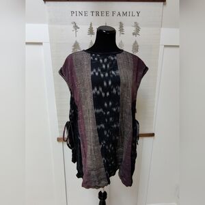 Artisan Boho Patchwork Tunic Top – Ikat Print, Side Ties, Oversized Fit